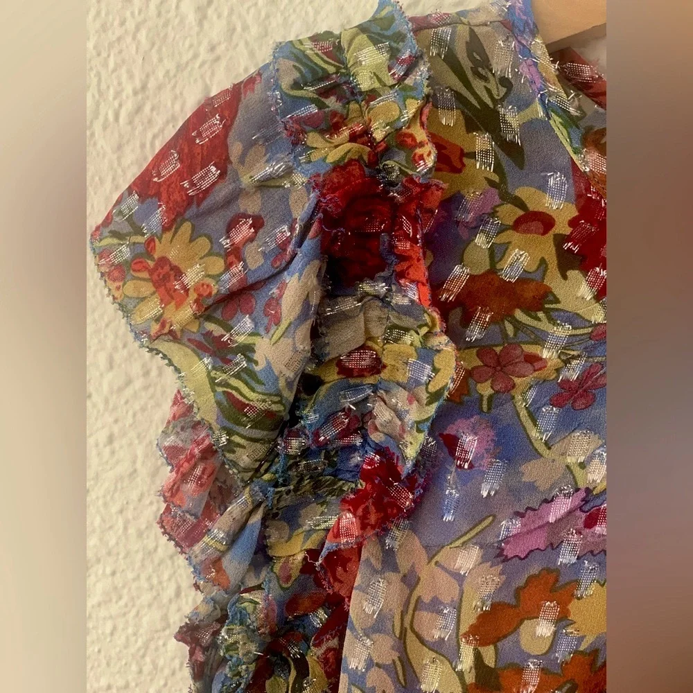 NWT Anthropologie Velvet “Keiara” Chiffon Ruffle Sleeve Top -XS - Picture 5 of 16
